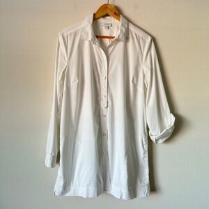 J.Jill Large White Shirt Collection Minimalist Tunic Button Down Roll Tab Sleeve